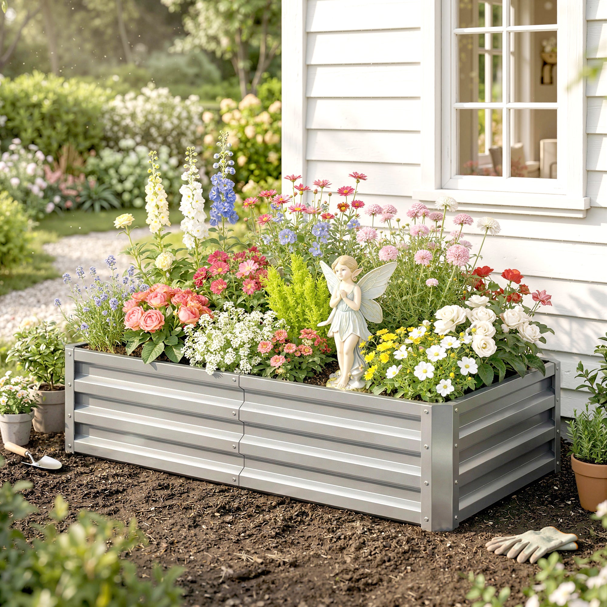 Raised Beds for Garden, Galvanized Outdoor Planters, for Herbs and Vegetables, Use for Patio, Backyard, Balcony, Silver