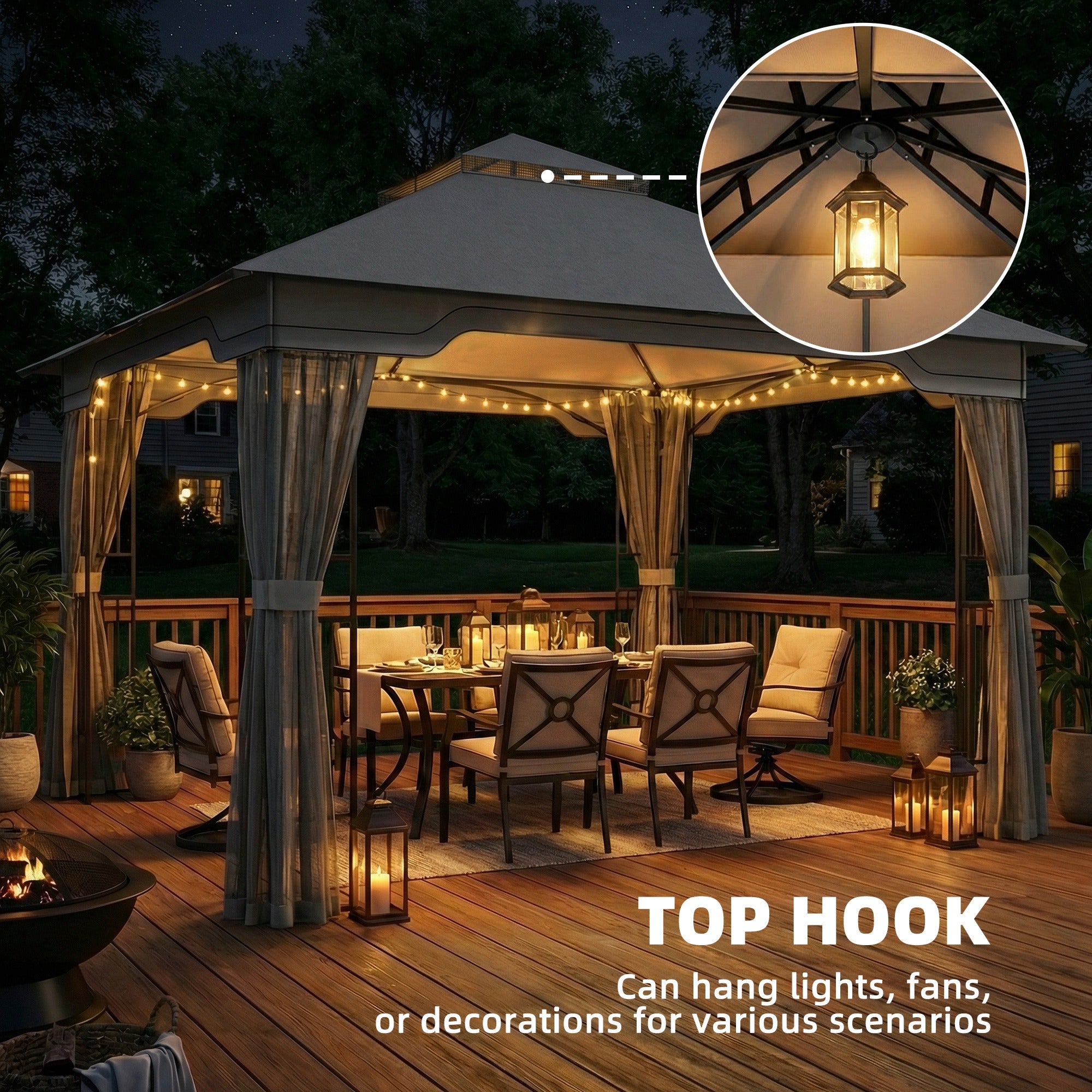 3.3 x 3.3 m Outdoor Garden Gazebo with Post Shelves, UPF50+ Patio Permanent Pavilion with Hook, Dark Grey