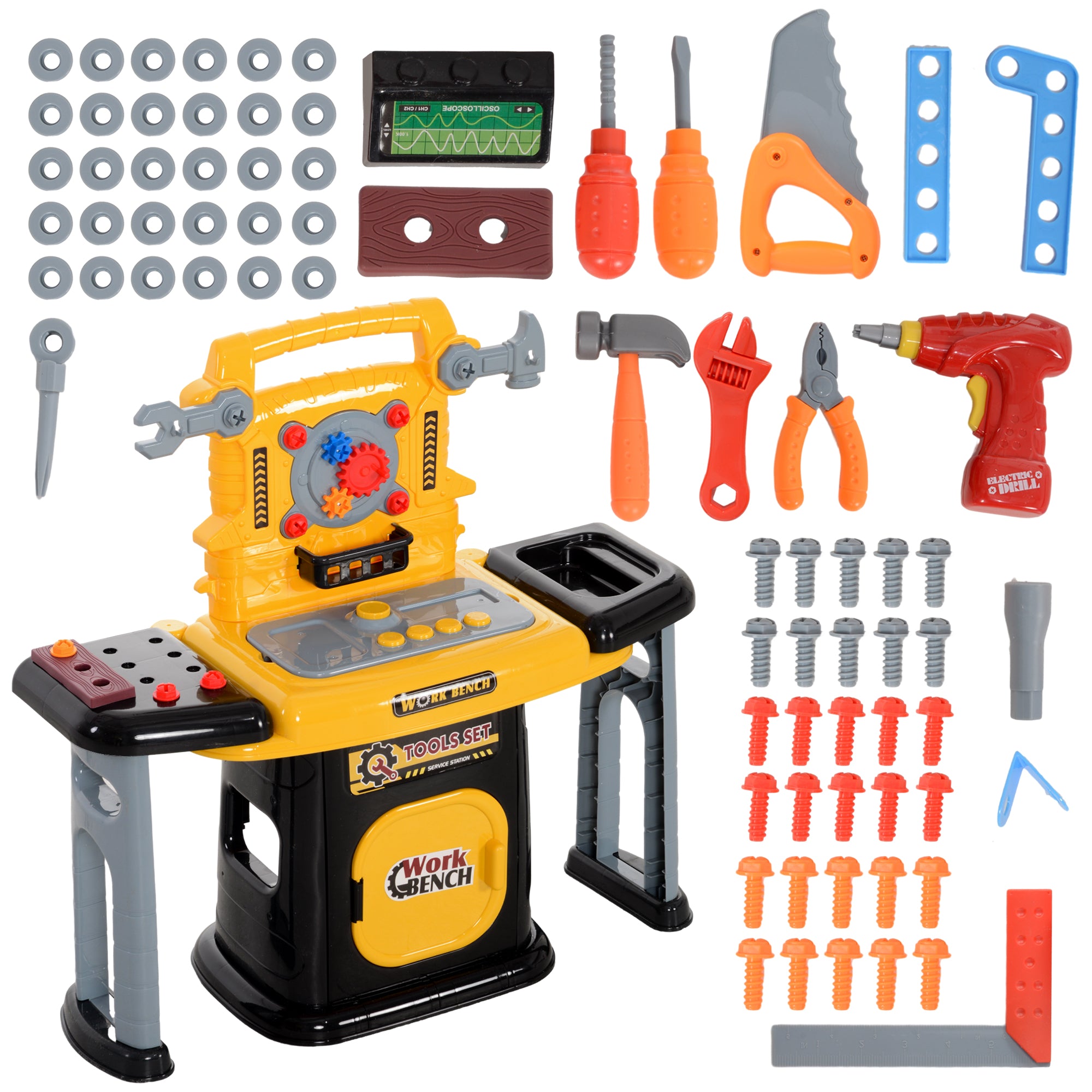 102Pcs Kids Tool Bench with Electric Drill, Storage, for Ages 3-6, Yellow