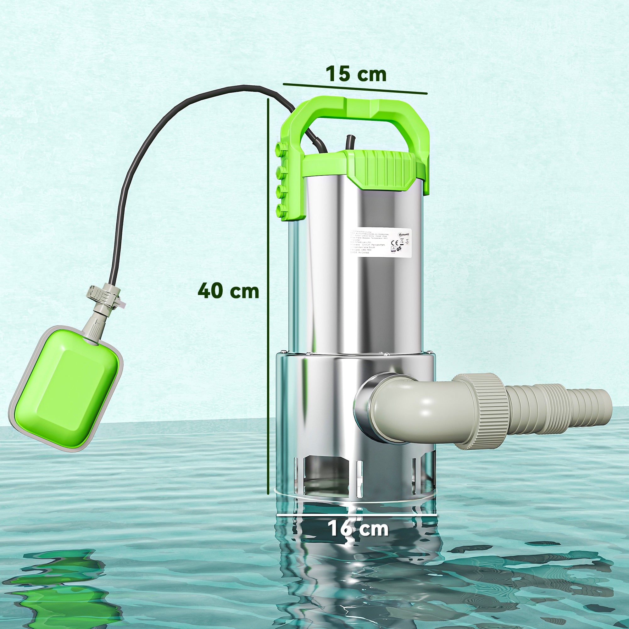 1100W Submersible Water Pump for Dirty/Clean Water, 18500L/H Electric Sump Pump with Float Switch, Drain Water from Garden Pond, Hot Tub, Ditches, Portable and Lightweight, Green