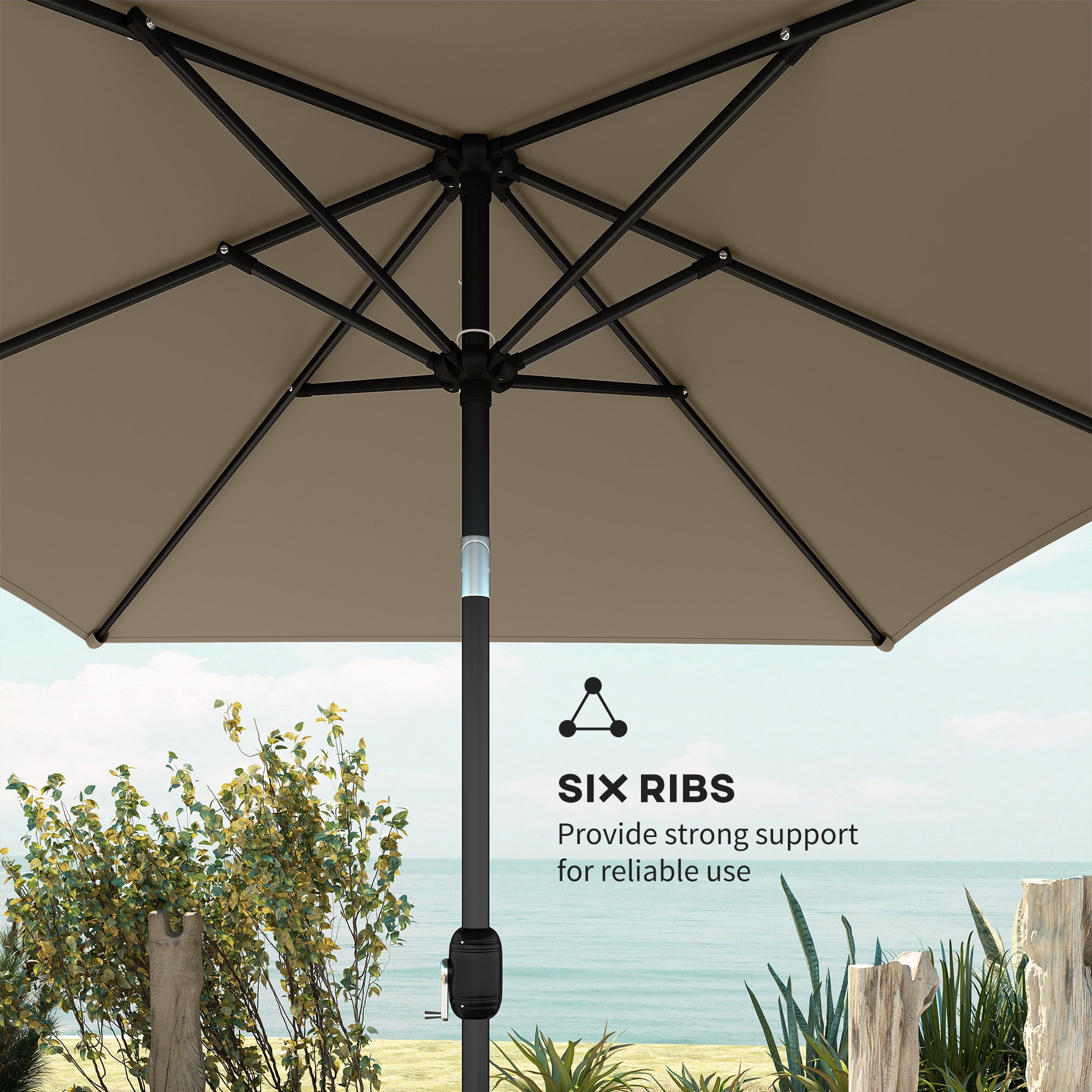 Garden Parasol, Parasol Umbrella with Crank Handle, Tilt Function, Polyester Canopy, Khaki