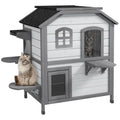 2-Story Indoor Outdoor Cat House with Escape Door and Shelter - White