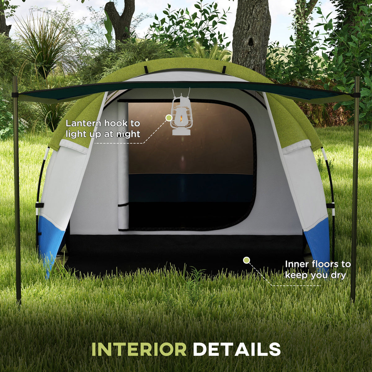 Two-Room Family Camping Tent with Porch - Green