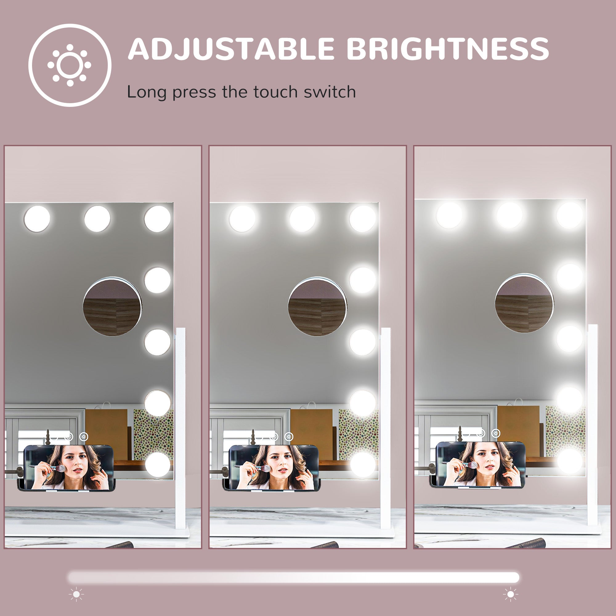 12 LED bulb Tabletop Makeup Mirror, with Adjustable Settings