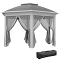 3 x 4m Garden Gazebo Set with Netting Double Roof Pop Up Shelter - Dark Grey