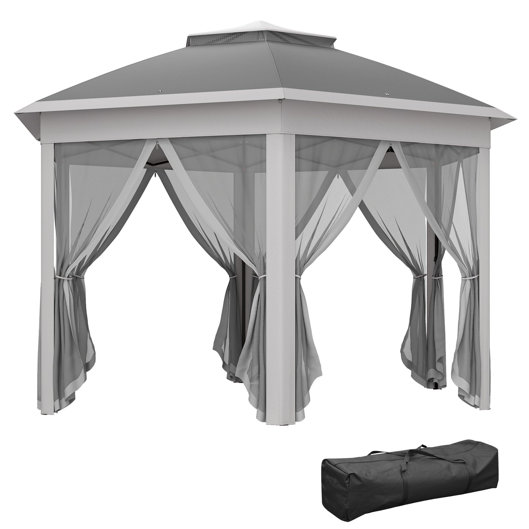 3 x 4m Garden Gazebo Set with Netting - Dark Grey Double Roof Pop Up Shelter