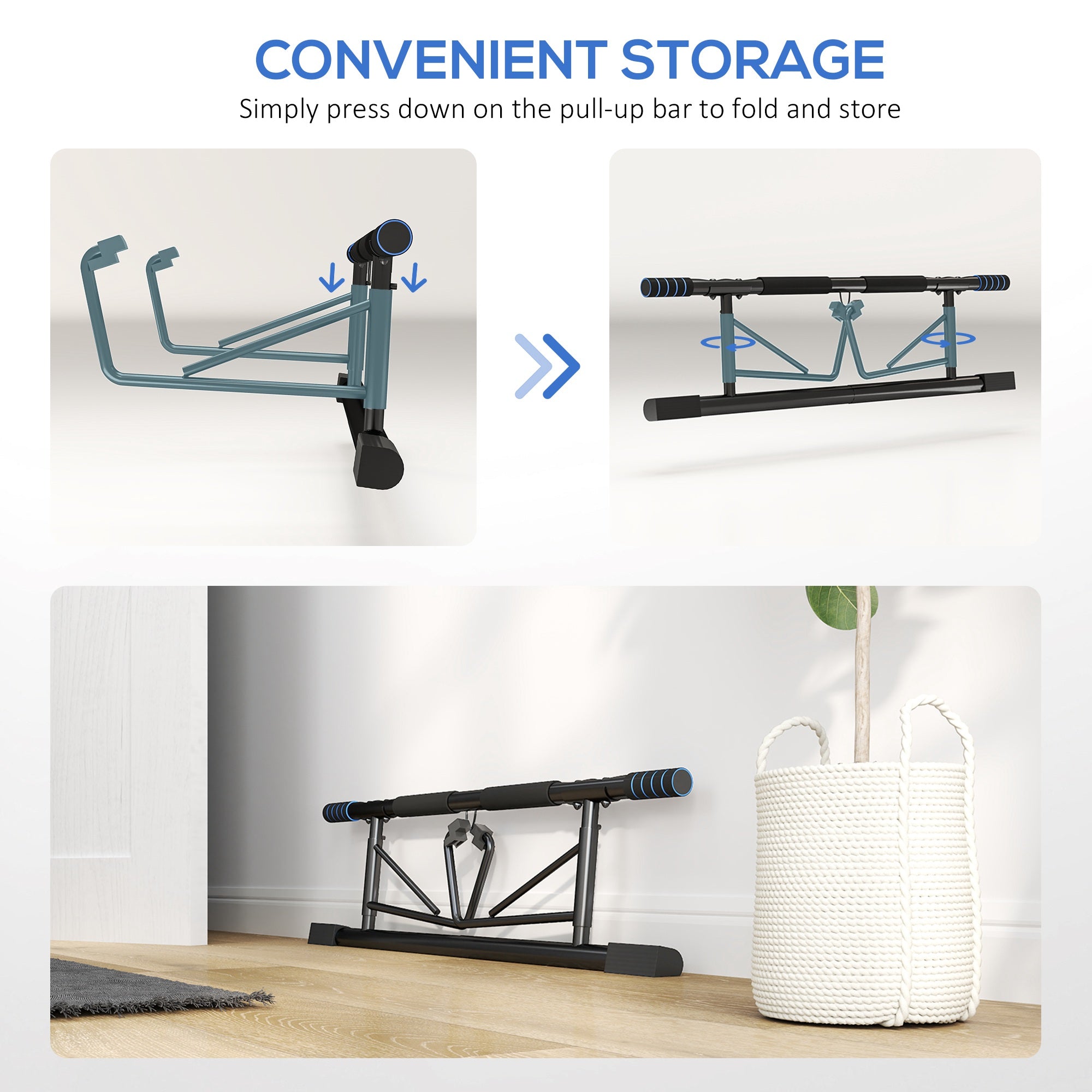 Pull-Up Bar with Resistance Bands Set - Steel No Drilling Doorway Gym - Black