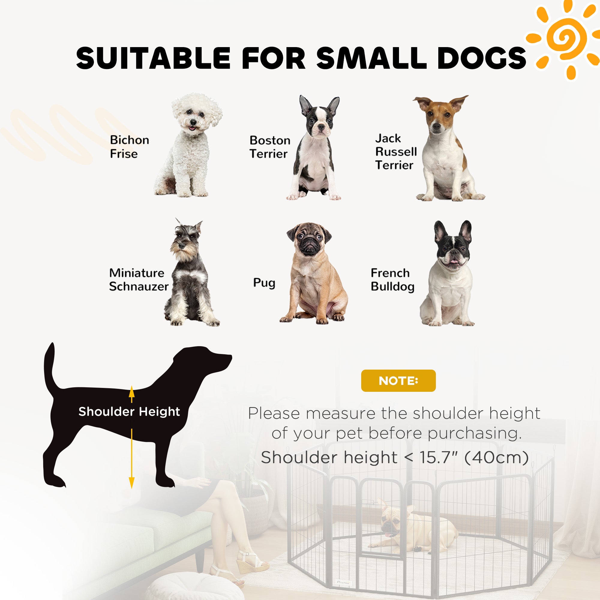 8 Panel Heavy Duty Dog Playpen with Door 60cm High for Small Dogs - Black
