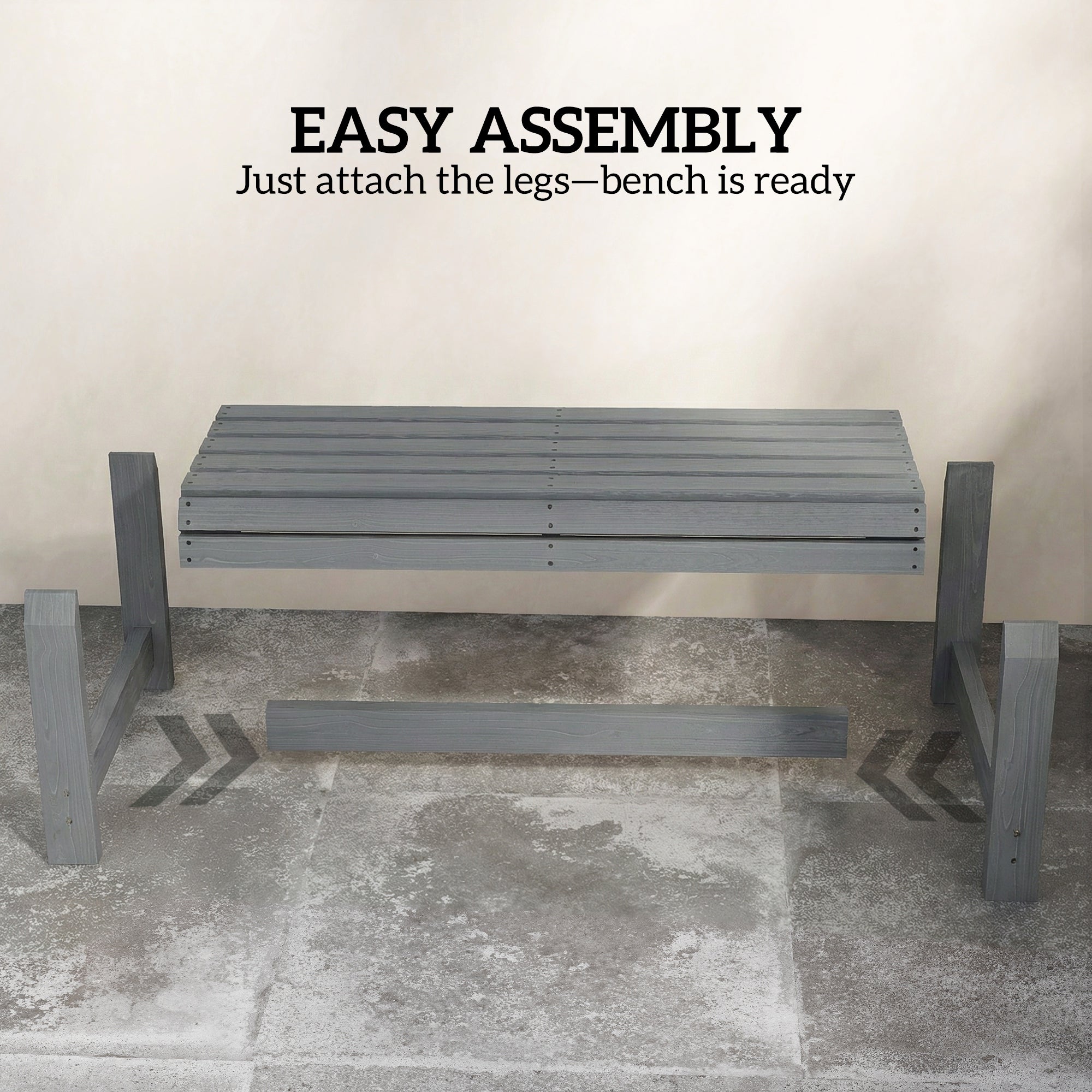 Wooden Outdoor Bench, 2 Seater Garden Bench, Backless Patio Bench with Slatted Curved Seat, Grey Embossed Finish
