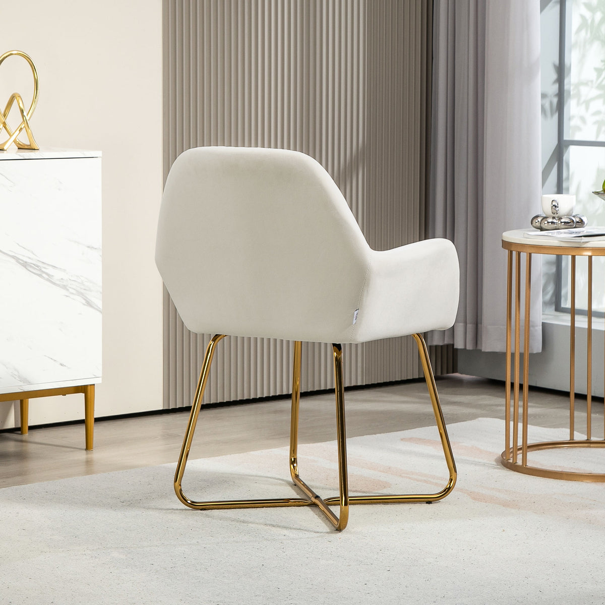 Modern Upholstered Arm Accent Chair with Metal Base - Cream White