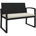 Two-Seater Rattan Garden Bench with Cushion - Beige/Black