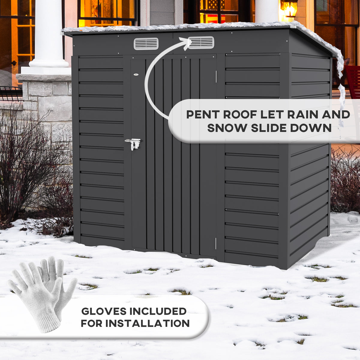 4x6ft Galvanised Steel Garden Shed with Lockable Door - Grey