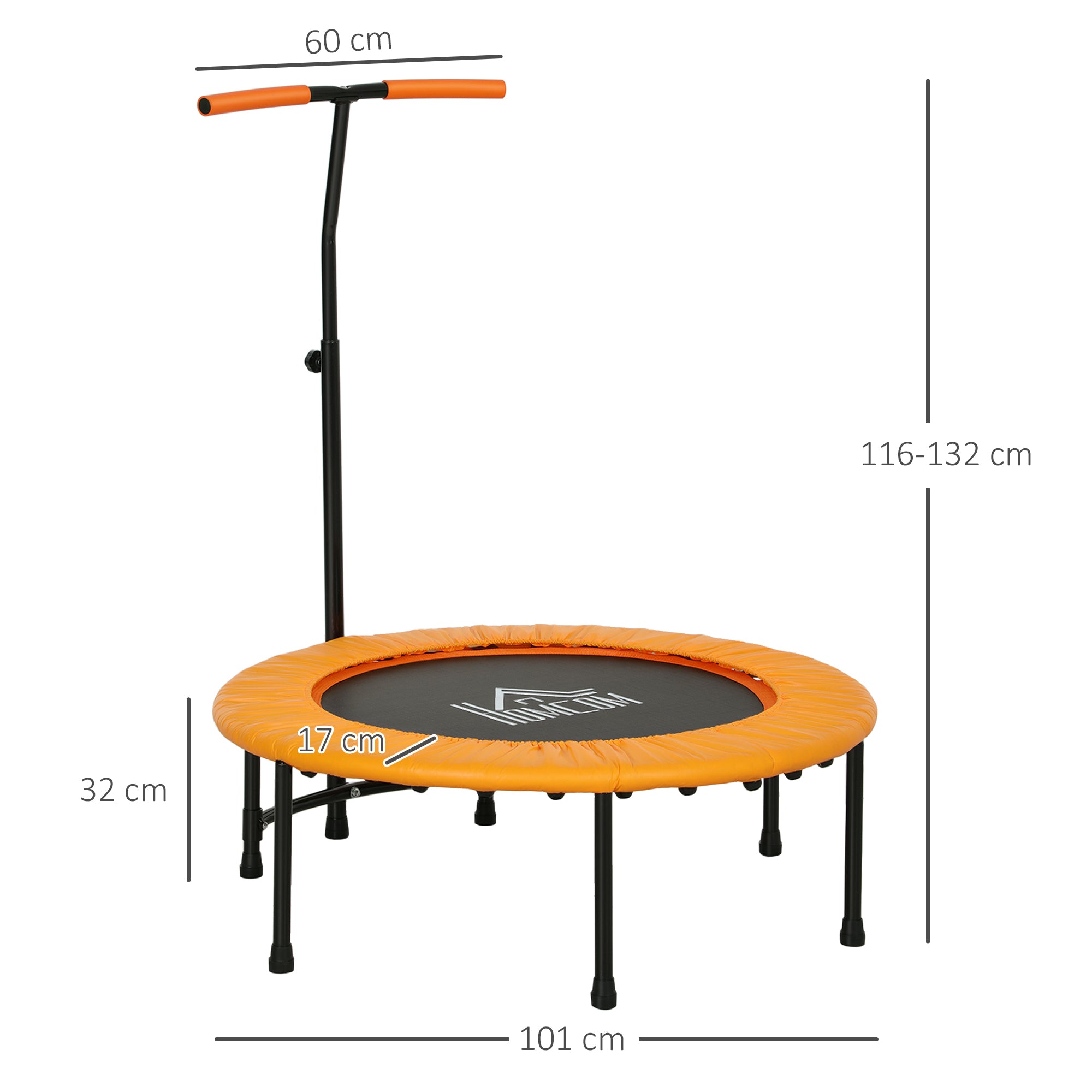 40" Fitness Trampoline with Adjustable Handle, Rebounder Trampoline Mini Jumper for Indoor Exercise Workout, Support Up to 100kg, Orange