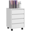 Four-Drawer Office Filing Cabinet with Wheels - White