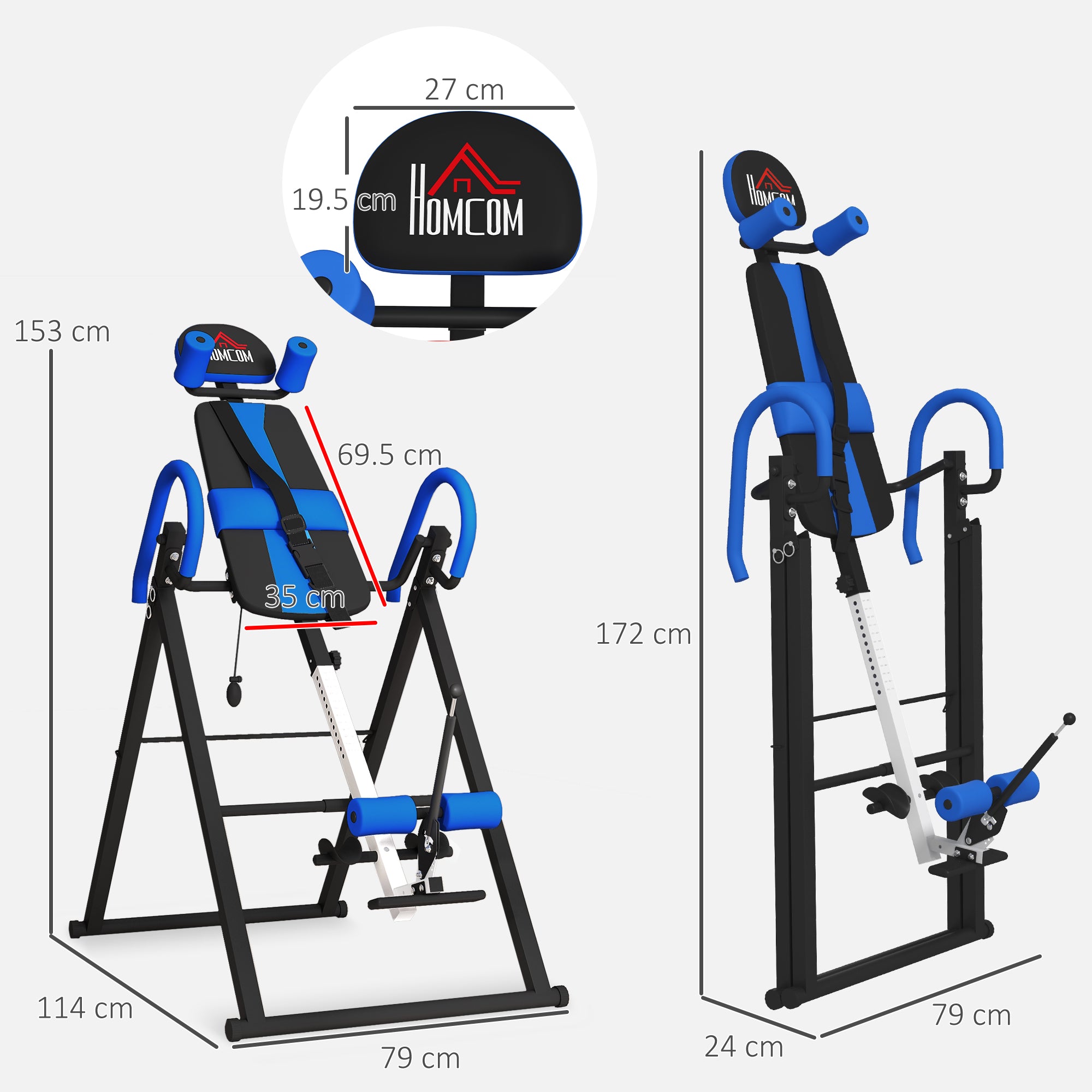 Gravity Inversion Table with Safety Belt Adjustable Hand Stand for Muscle Pain Relief, Blue