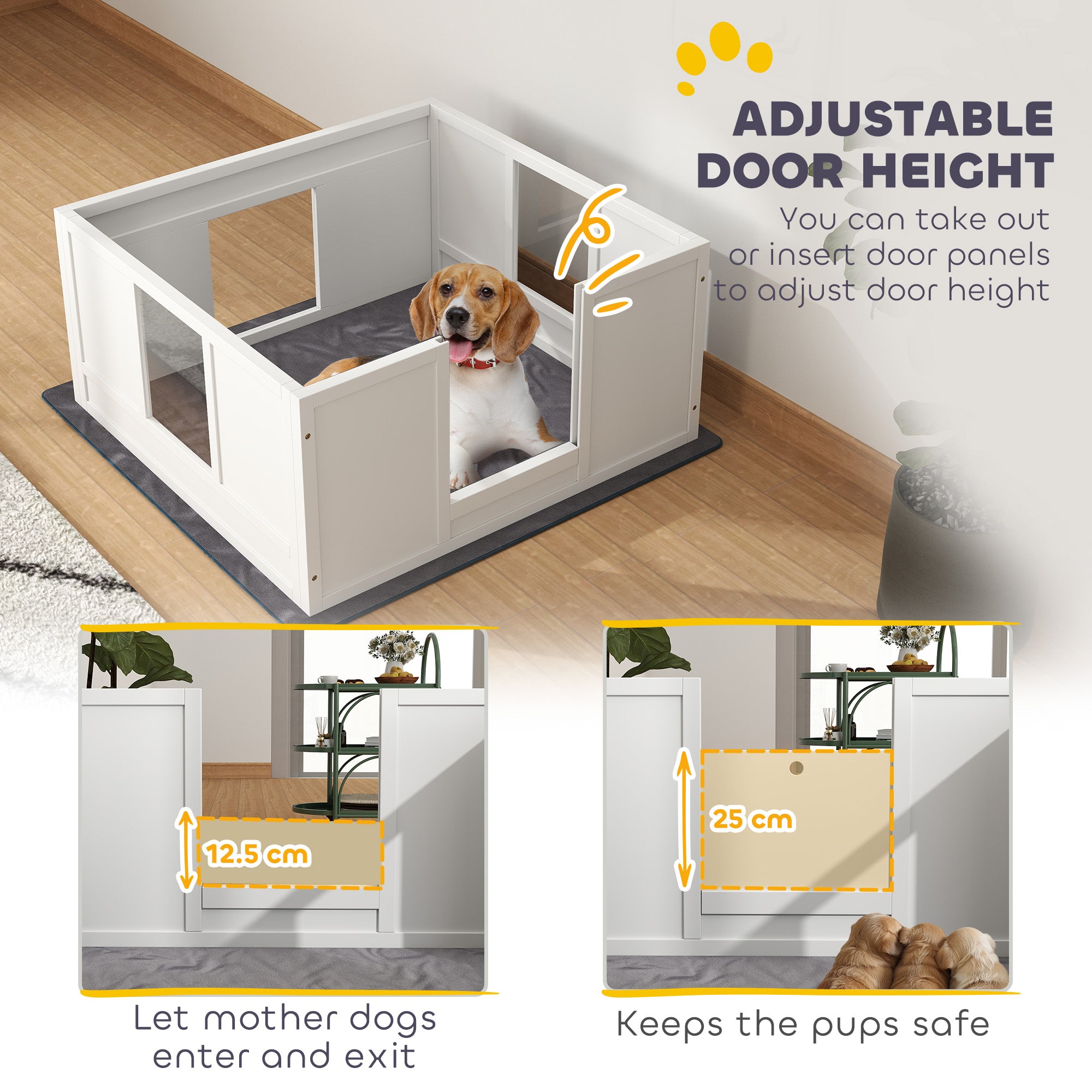 Whelping Box for Dogs with Whelping Pad, Adjustable Entrance, Non-slip Foot Pads, for Medium Dogs, 100 x 96cm