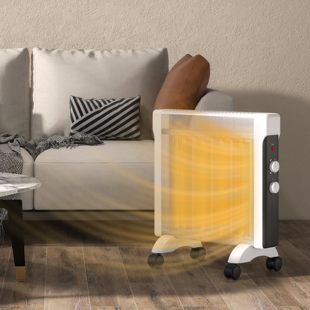 2kW Electric Heater with Adjustable 10-45°C Temperature - White