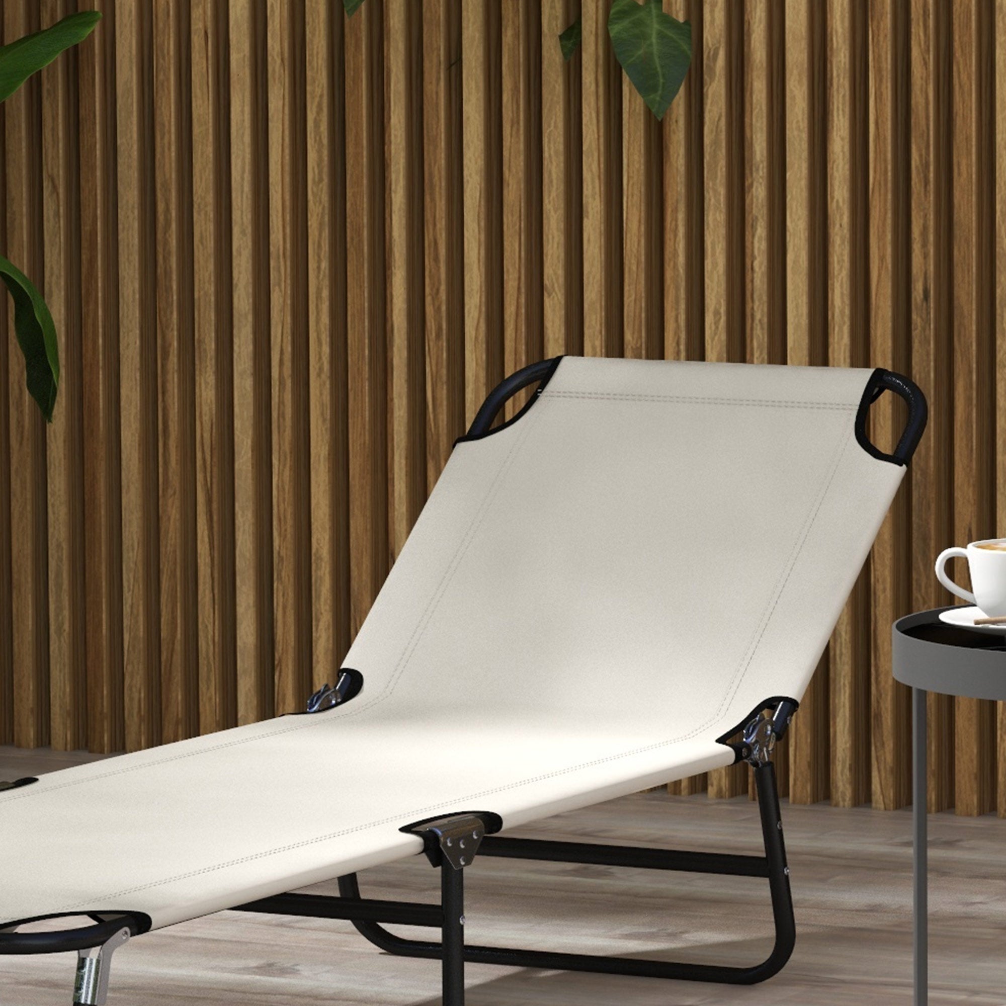 Garden Sun Lounger, with Five-Position Back - Cream White