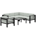 5-Piece Garden Corner Sofa Set with Cushions, 6 Seater Aluminium Garden Furniture Set with Coffee Table, Light Grey