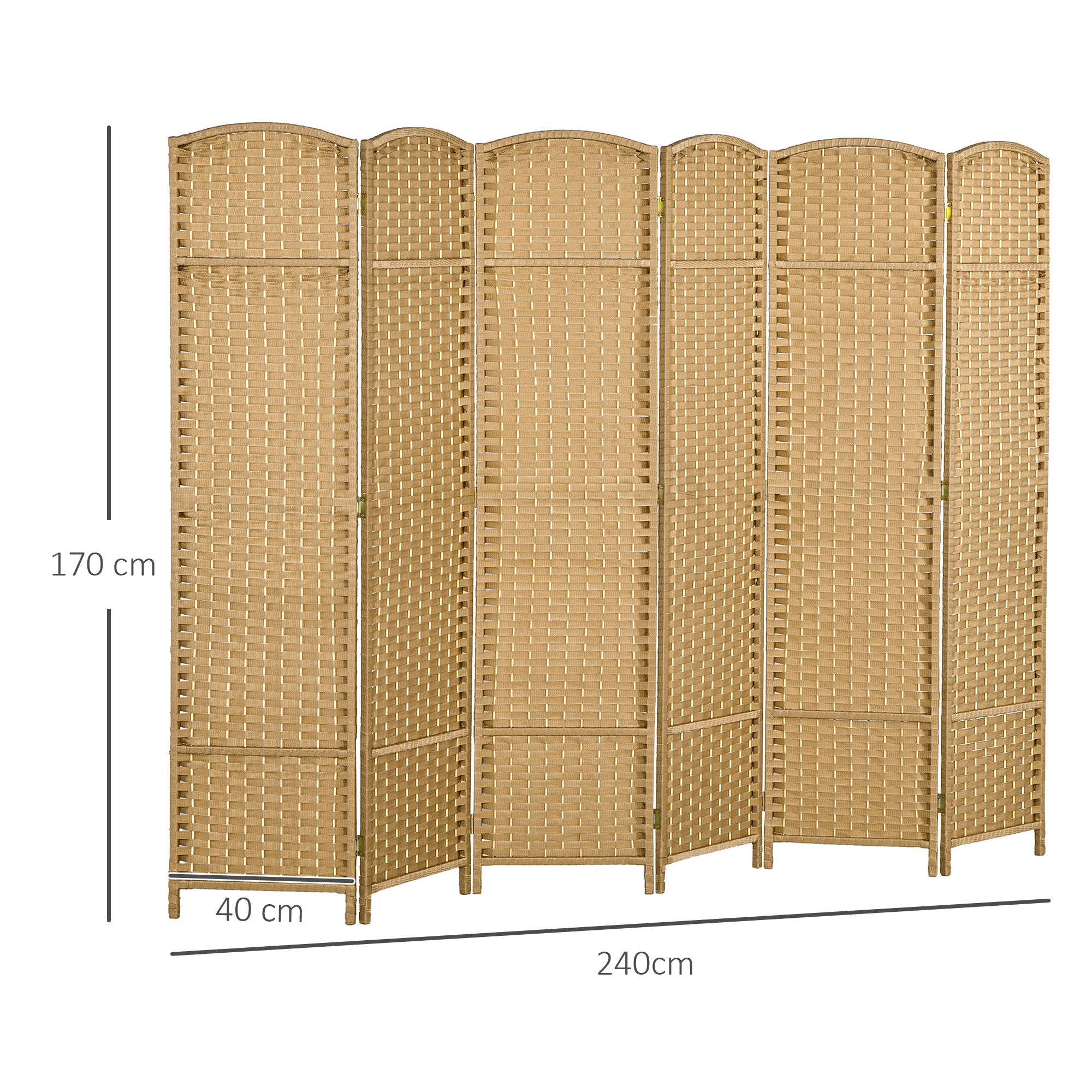 6 Panel Folding Room Divider 240x170cm Privacy Screen for Living Room Bedroom Office - Natural