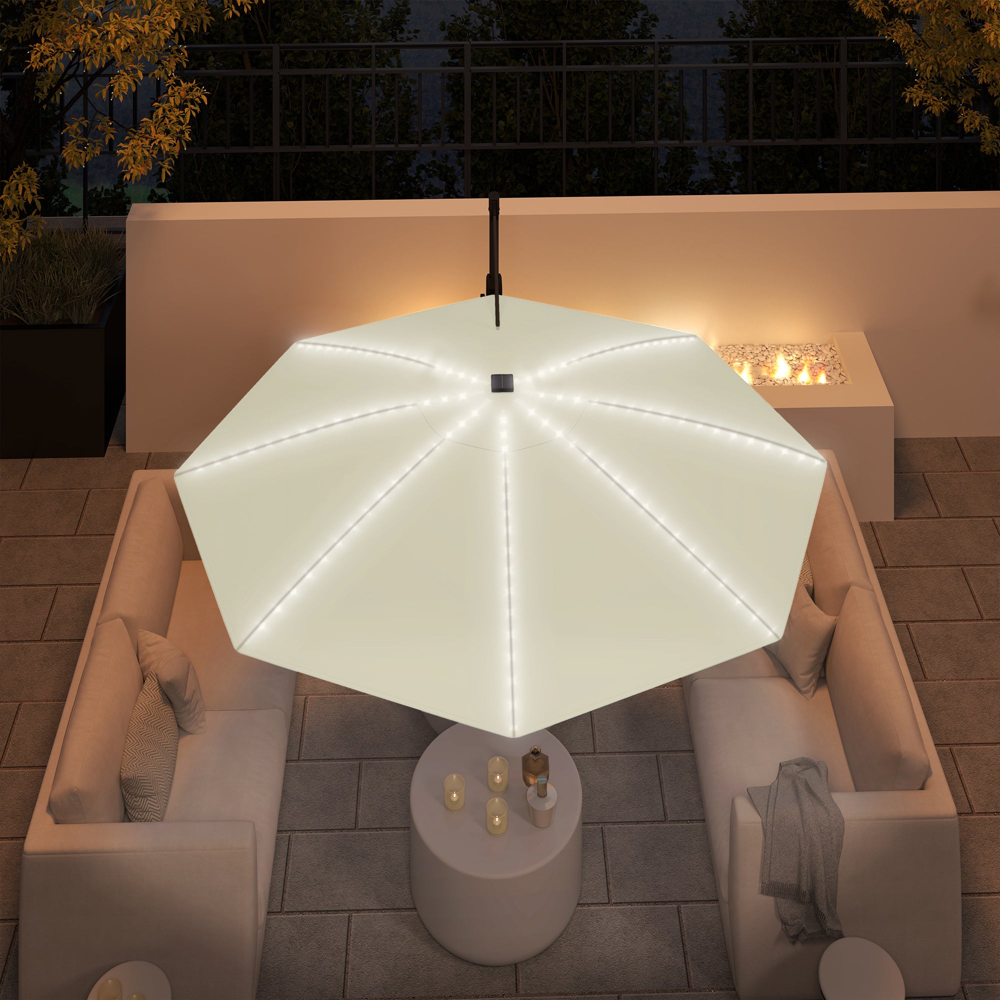 3 Metre Cantilever Garden Parasol with Solar Lights and Crank Handle - Cream