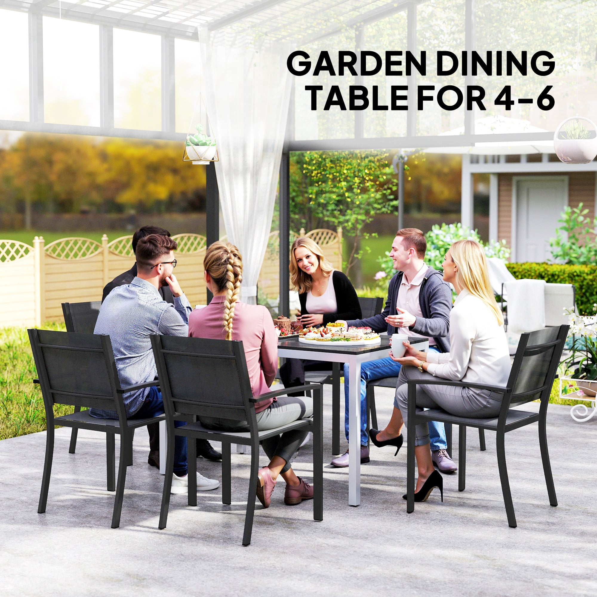 Garden Table for 4-6, 120 x 70 cm Outdoor Dining Table with Rust-Resistant Aluminium Frame, Easy Maintenance Slatted Top, for Patio, Terrace, Balcony, Black