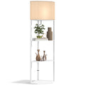 Three-Shelf Corner Floor Lamp with Storage Shelves - White