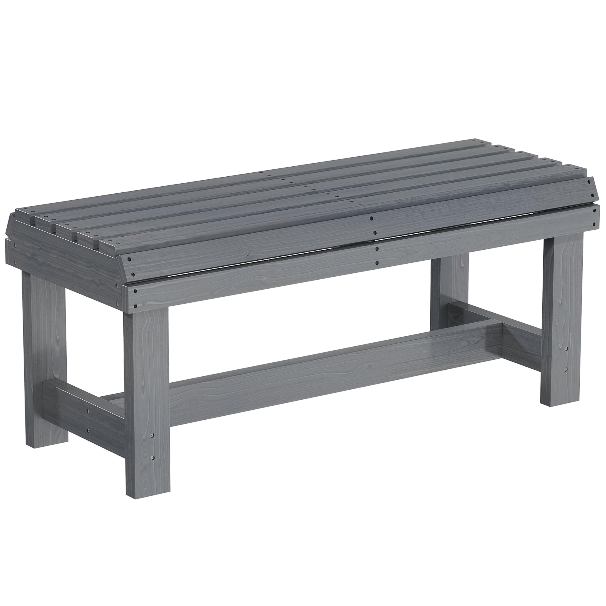 Wooden Outdoor Bench, 2 Seater Garden Bench, Backless Patio Bench with Slatted Curved Seat, Grey Embossed Finish