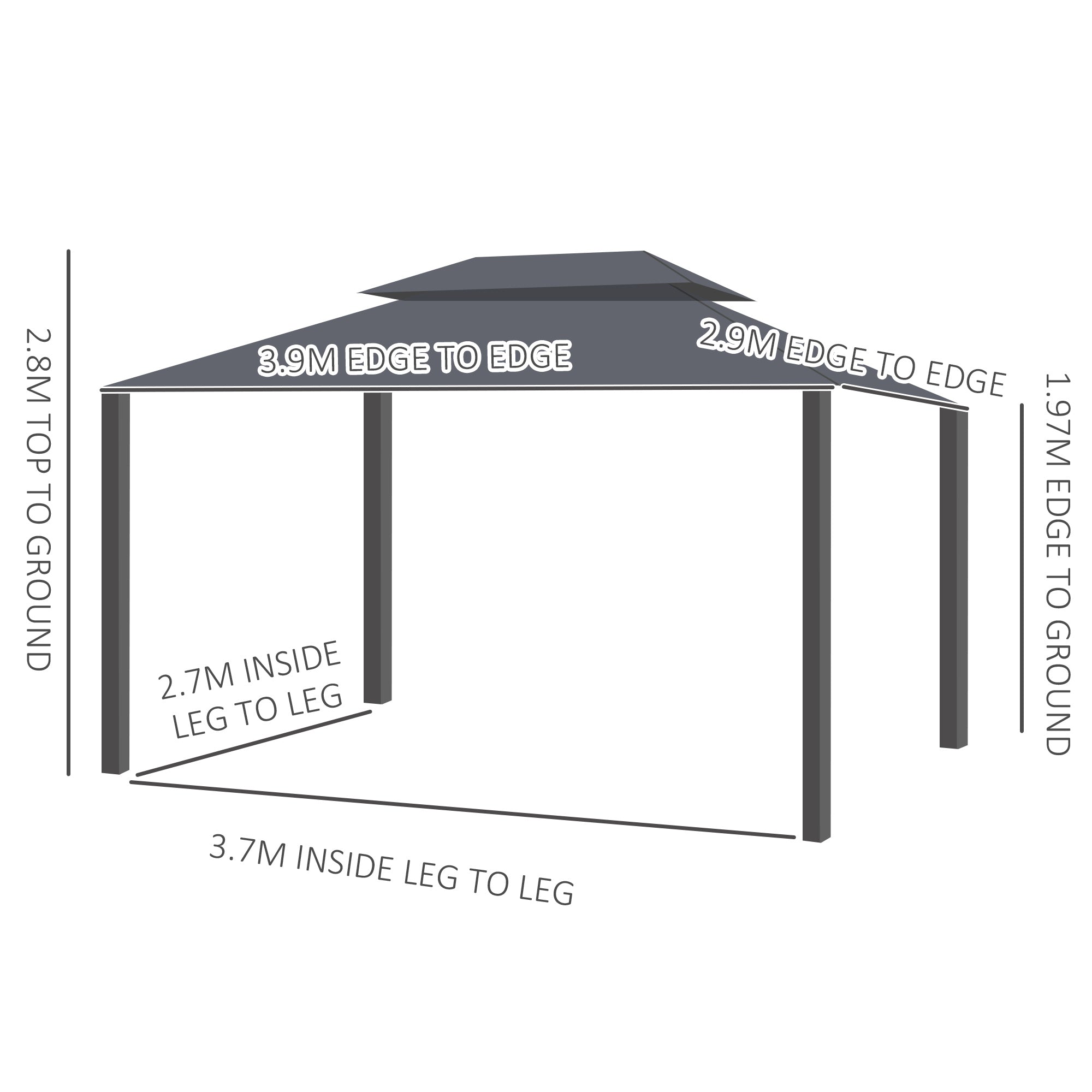 3 x 4m Aluminium Garden Gazebo with Nets and Curtains Marquee Pavilion Shelter - Black