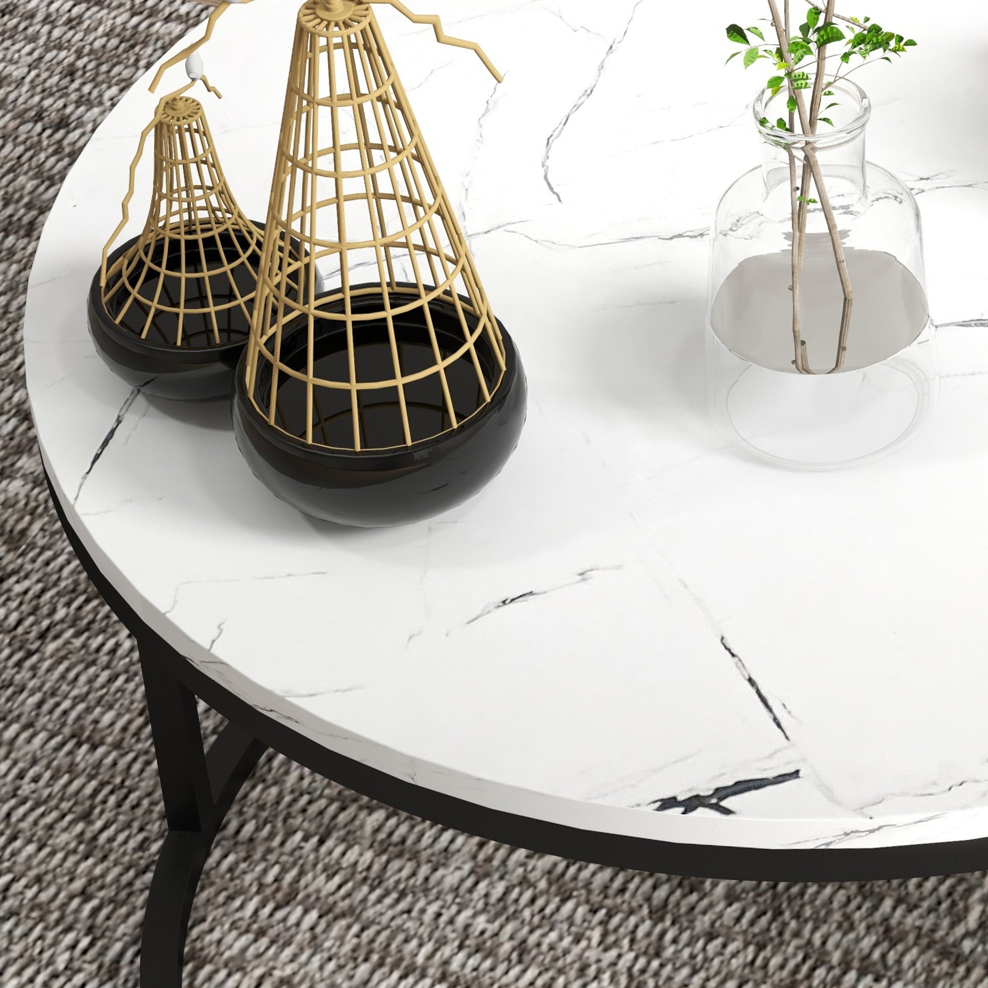 Set of Two Marble-Effect Stacking Tables - Black/White