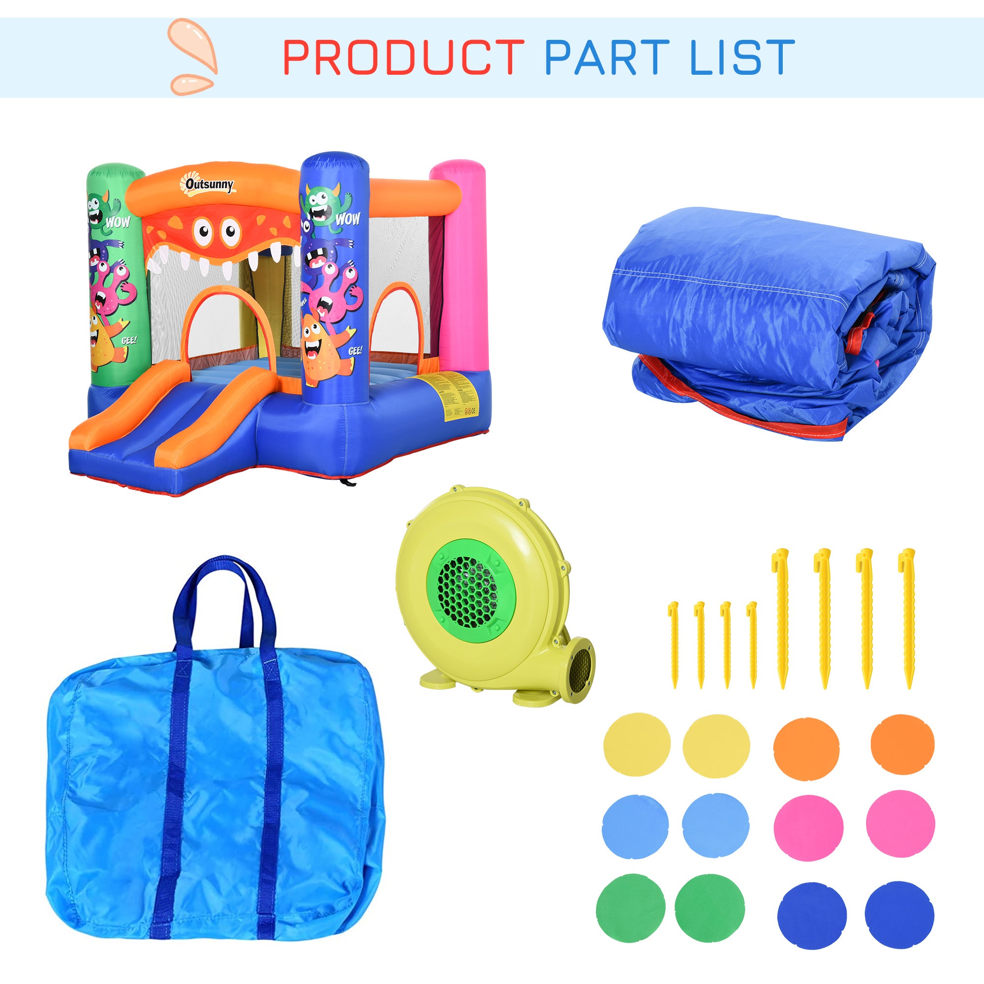 Bouncy Castle Inflatable Basket Trampoline Slide Monster Design 180 x 250 x 175 (CM)