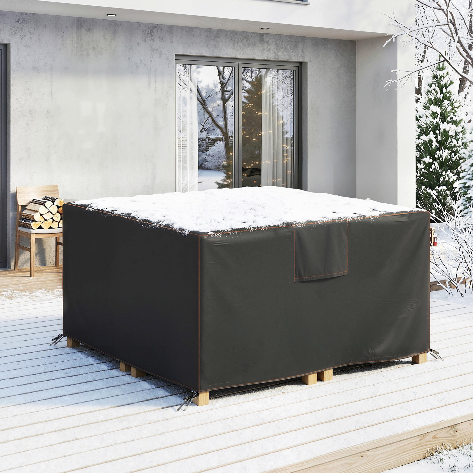 Garden Furniture Cover, Waterproof Patio Furniture Cover with Air Vent, 420D Oxford Fabric, 125 x 125 x 74 cm, Black