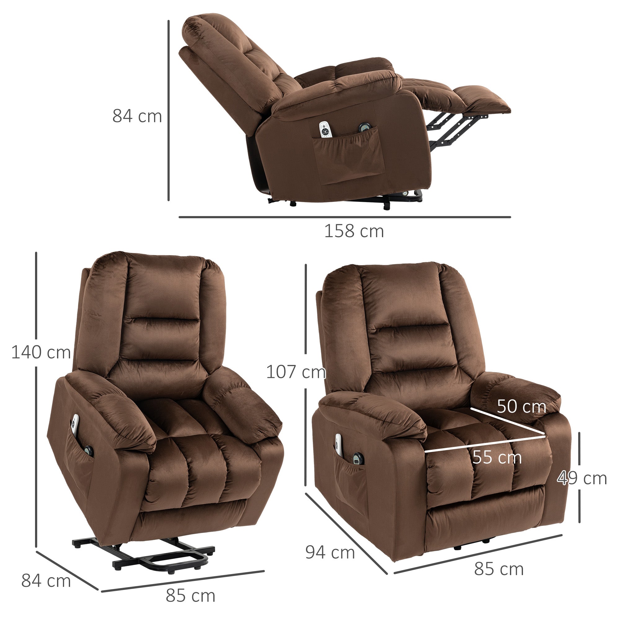 Leathaire Power Lift Reclining Armchair with 8-Point Massage and Heat - Brown
