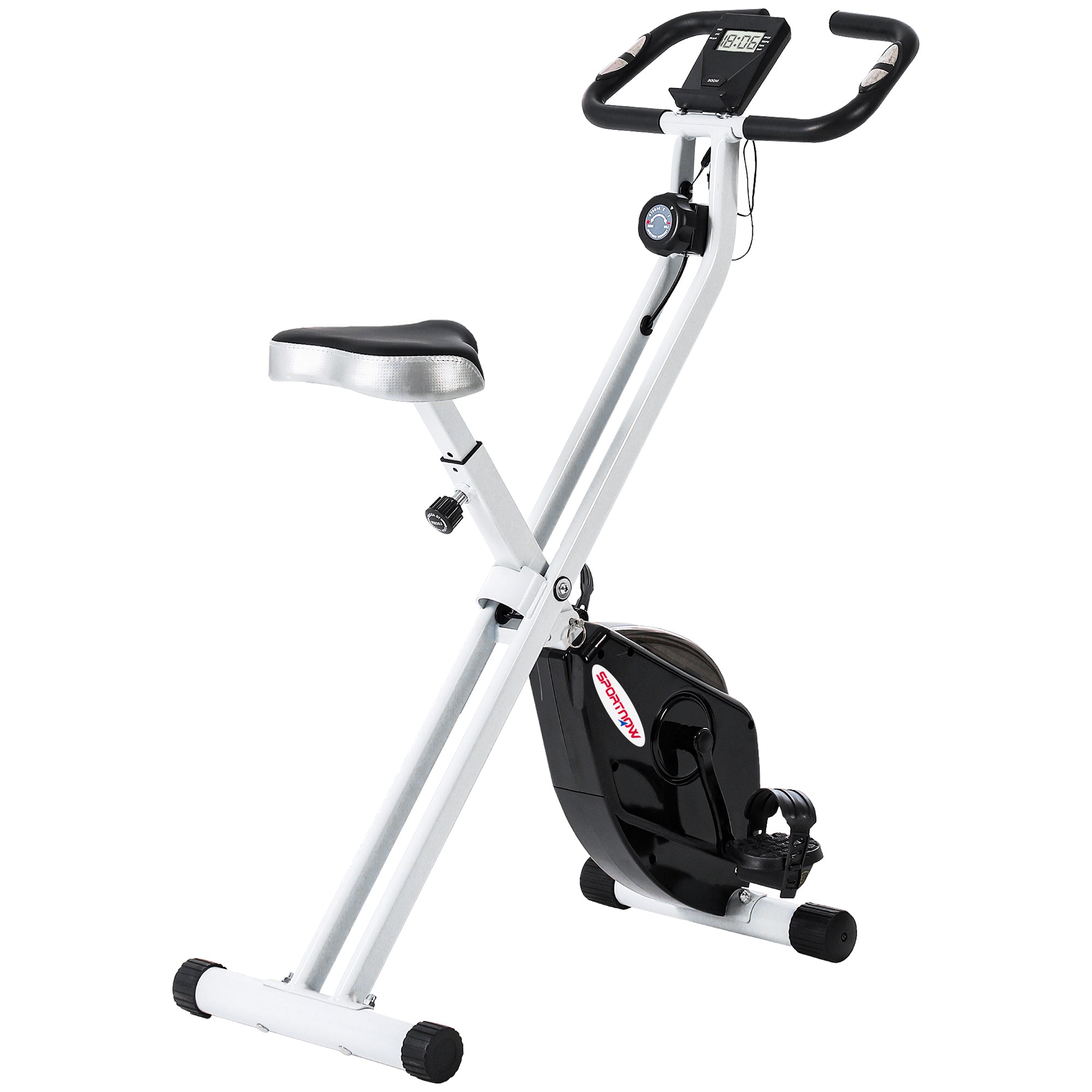 Folding and Quiet Exercise Bike with 8-Level Magnetic Resistance and Heart Rate Sensor, for Home Gym, Black and White