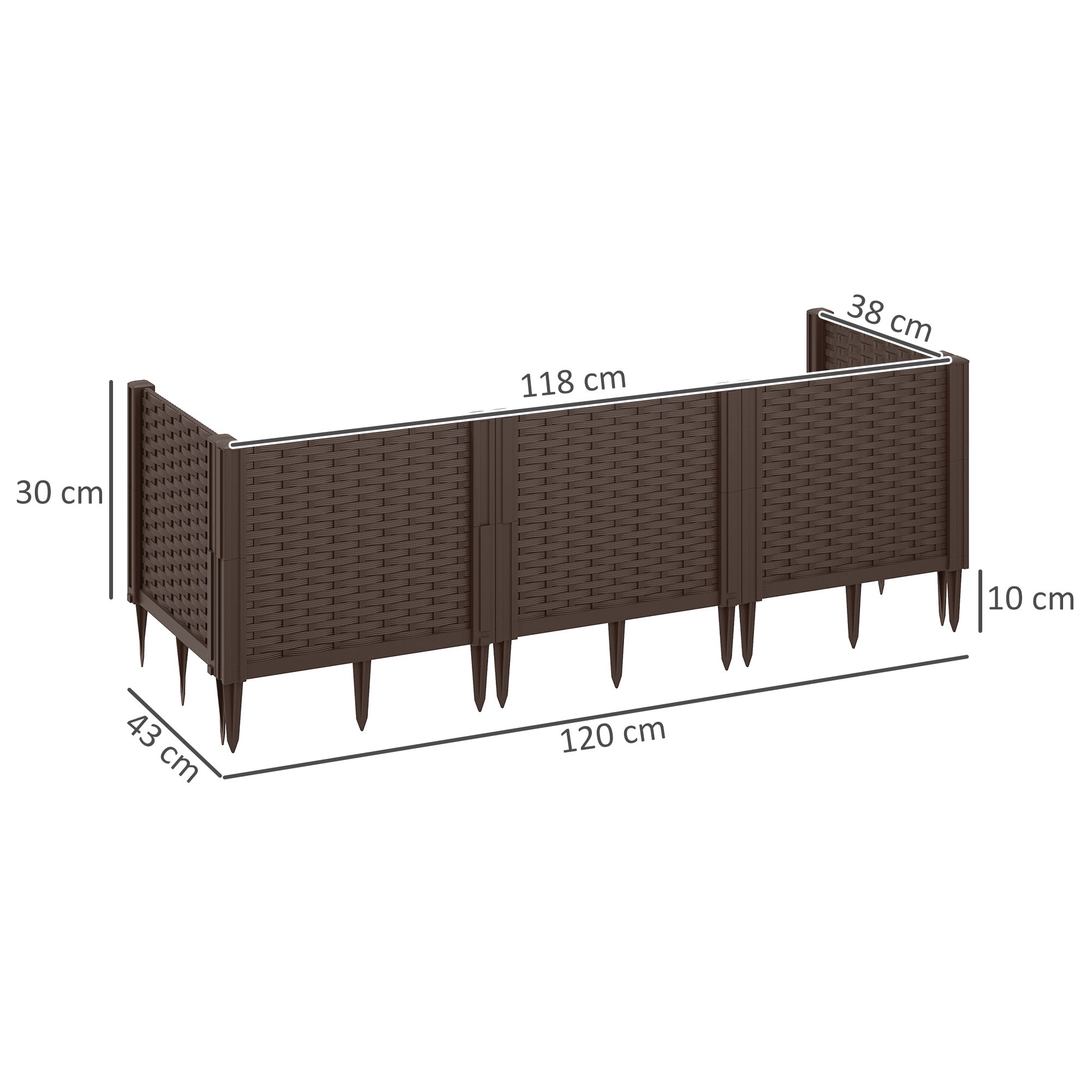 Modular Plastic Raised Garden Bed Kit with Fence Edging - Brown