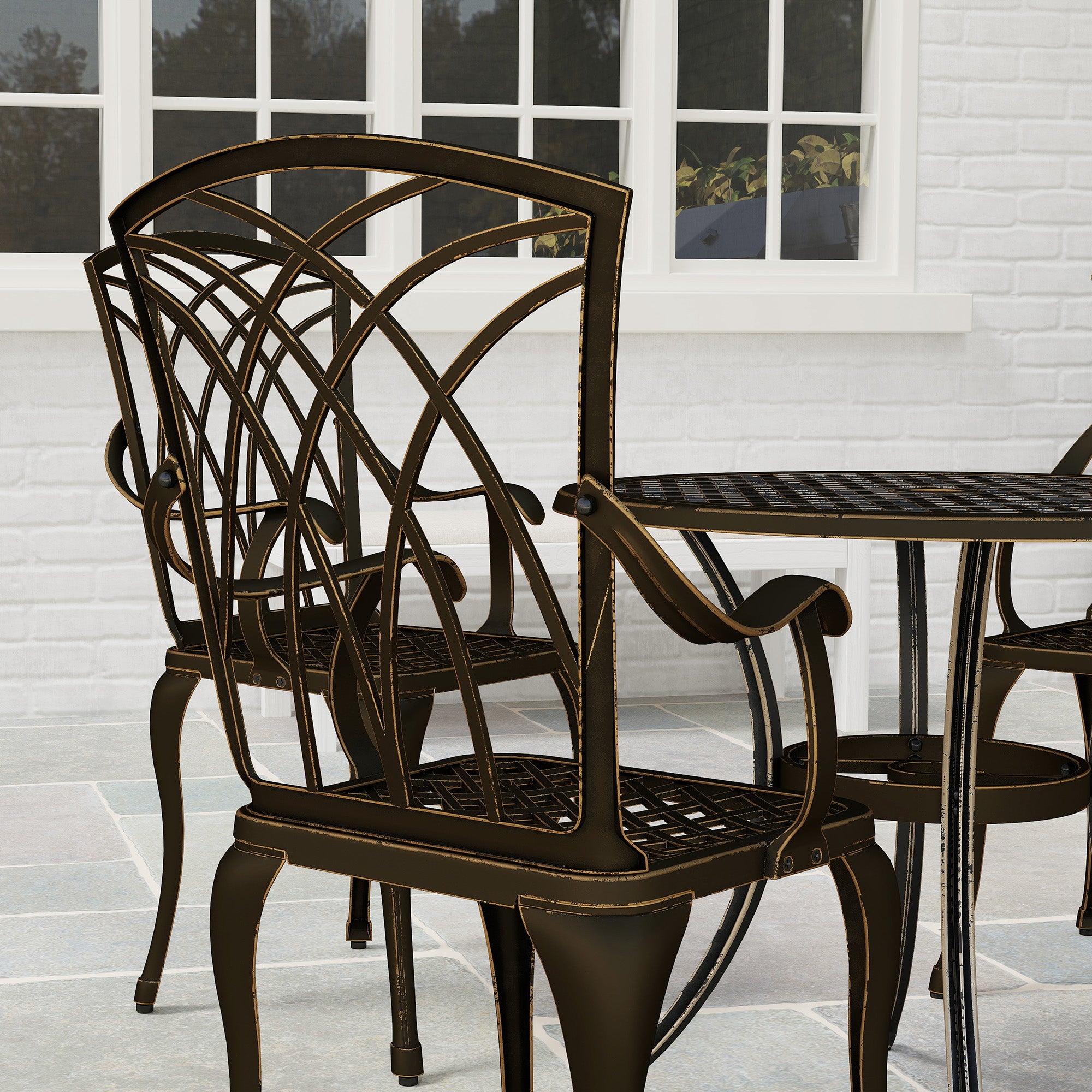 5 Piece Cast Aluminium Garden Dining Set with Parasol Hole - Bronze Tone
