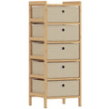 Chest of Drawers, 5 Fabric Drawers Narrow Dresser with Bamboo Frame, Cream White