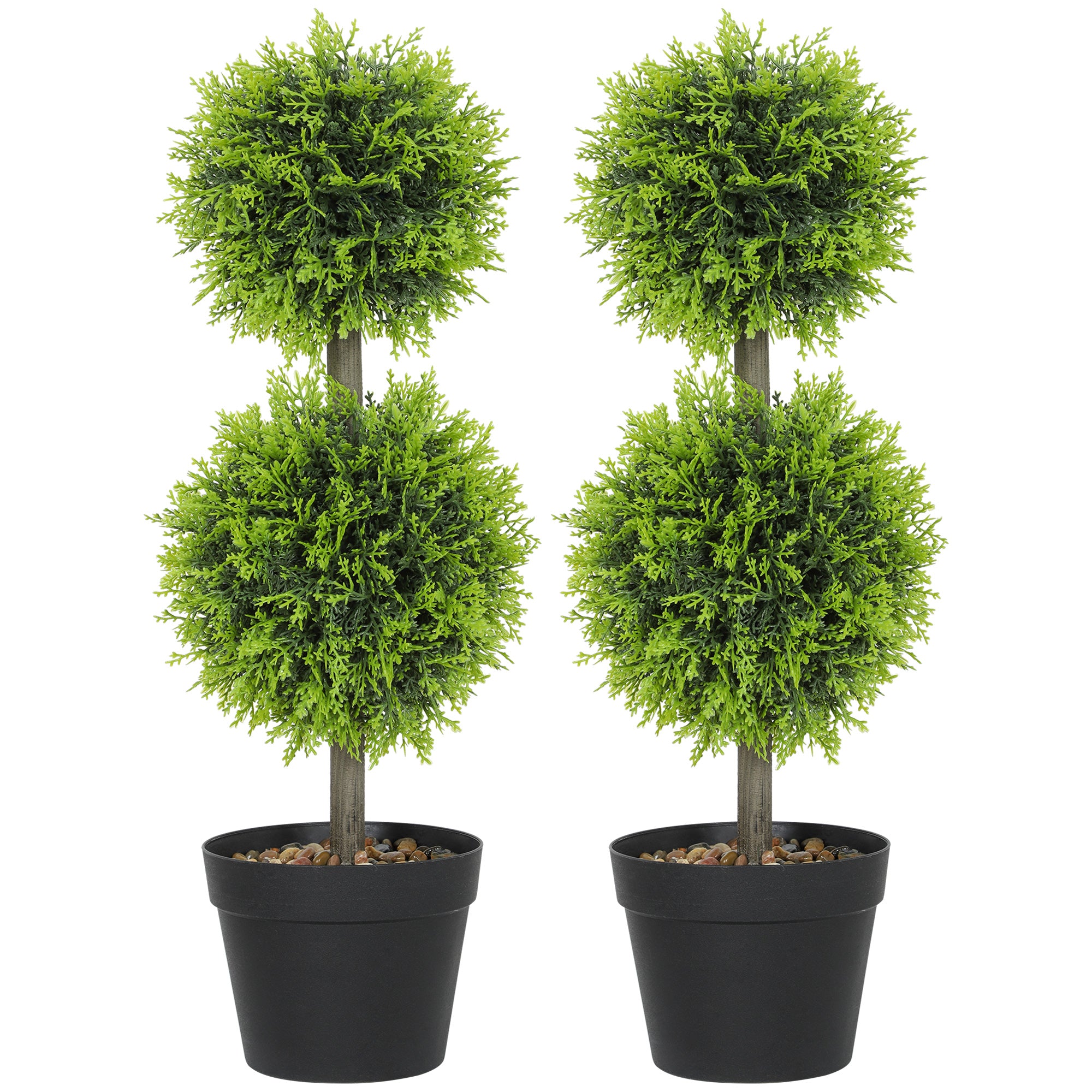 Set of 2 Decorative Artificial Trees, Topiary Ball-shaped Boxwood Trees in Pot with Cypress Leaves, Fake Plants for Home Indoor outdoor Decor, 60cm, 2 Tree Balls