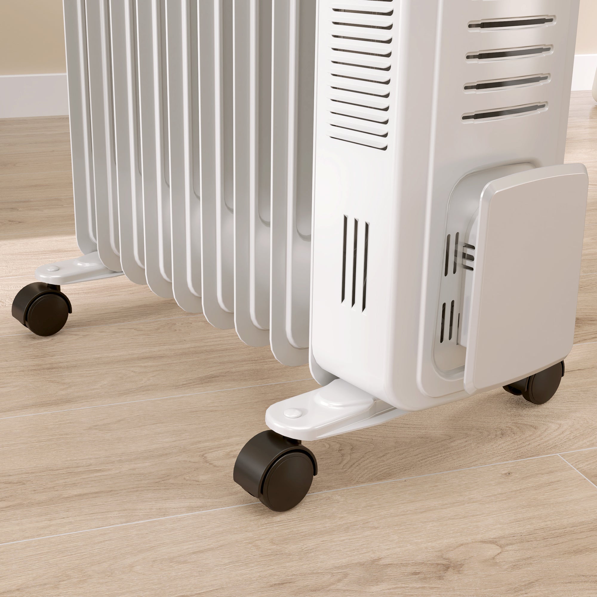 2000W Quiet Oil Filled Radiator, 9 Fin Energy Efficient Portable Electric Heater with 3 Heat Settings, Adjustable Thermostat, Safety Tip Over, Overheat Protection, for Home, White