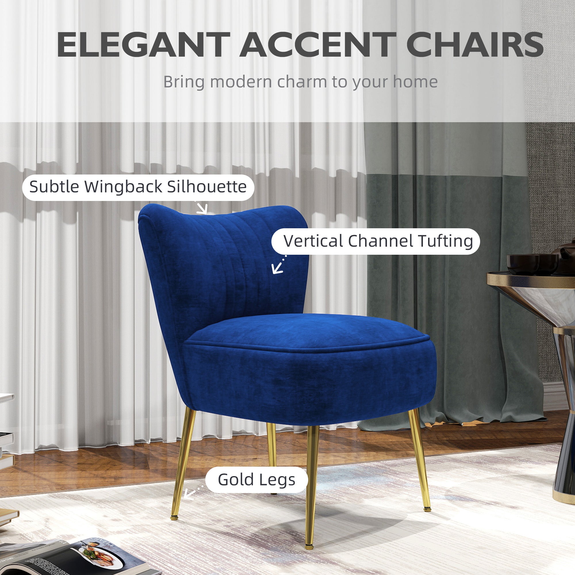 Velvet-Feel Tub Accent Chair - Dark Blue