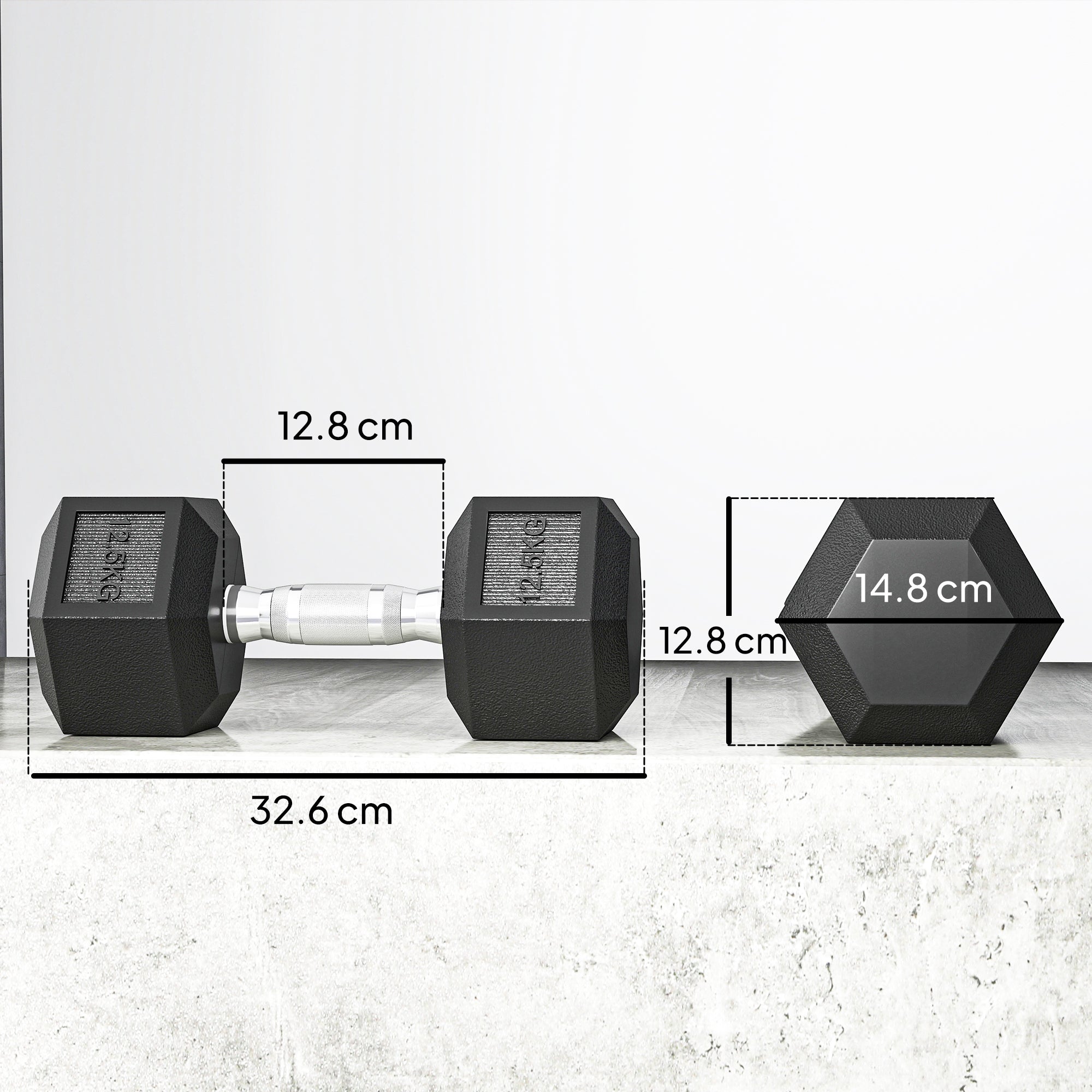 2x12.5KG Rubber Hex Dumbbell Portable Hand Weights Dumbbell Home Gym