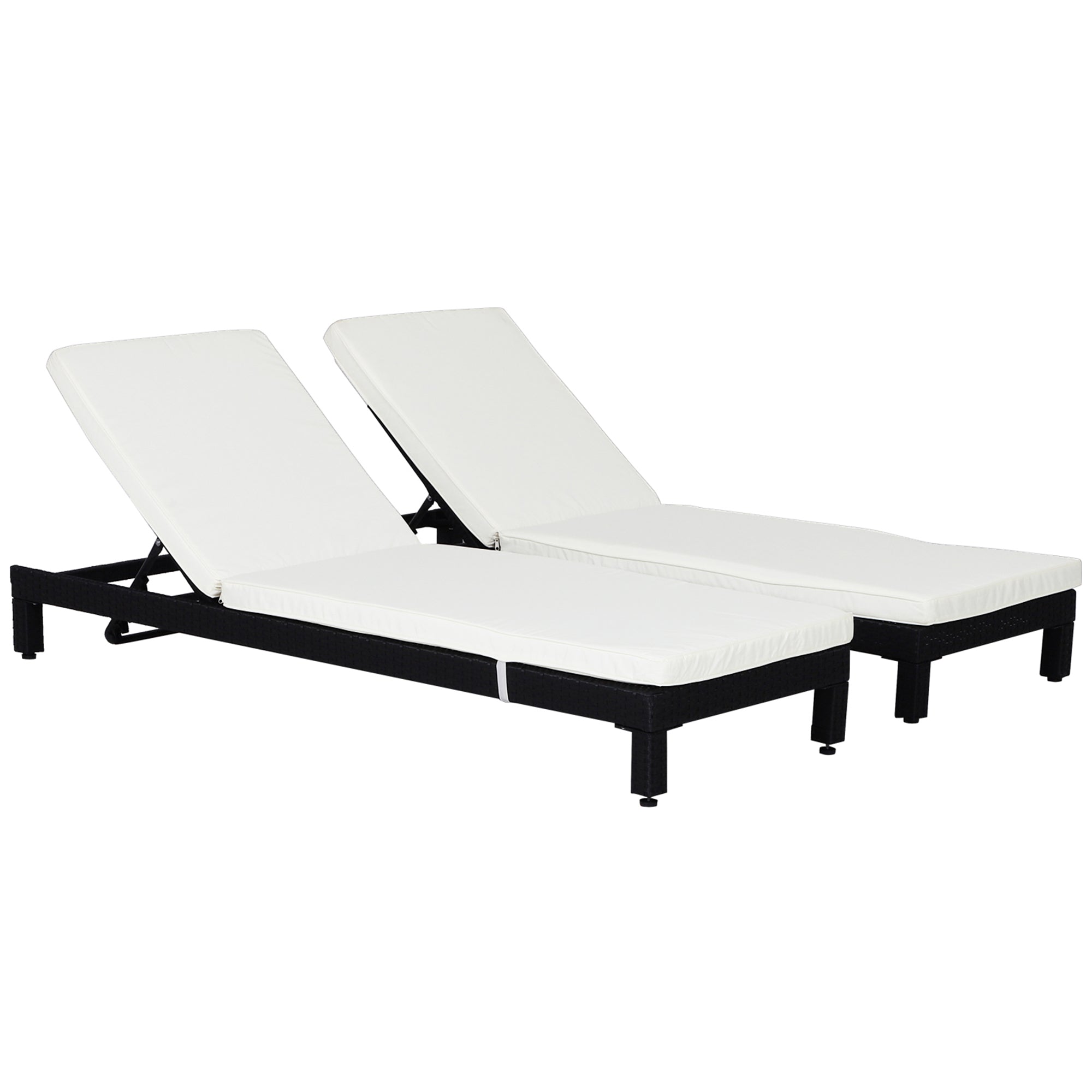 2 Seater Rattan Sun Lounger Set, Steel Frame-Black/Cream White