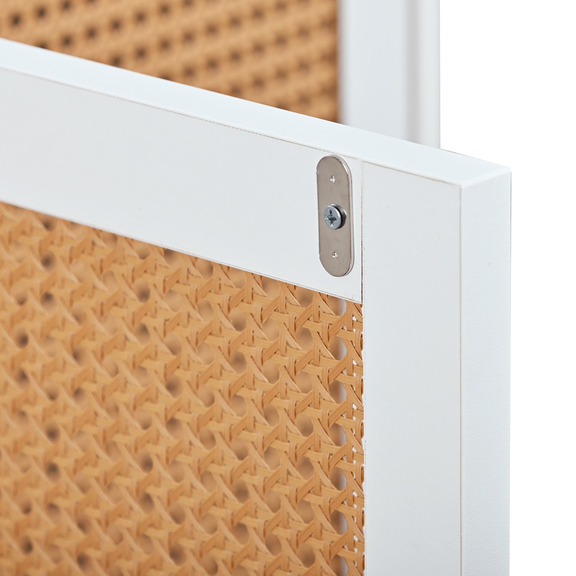 Versatile Rattan Sideboard with 3 Doors and Metal Handles, Storage Cabinet for Living Room and Office, 130L x 40W x 76H cm, White