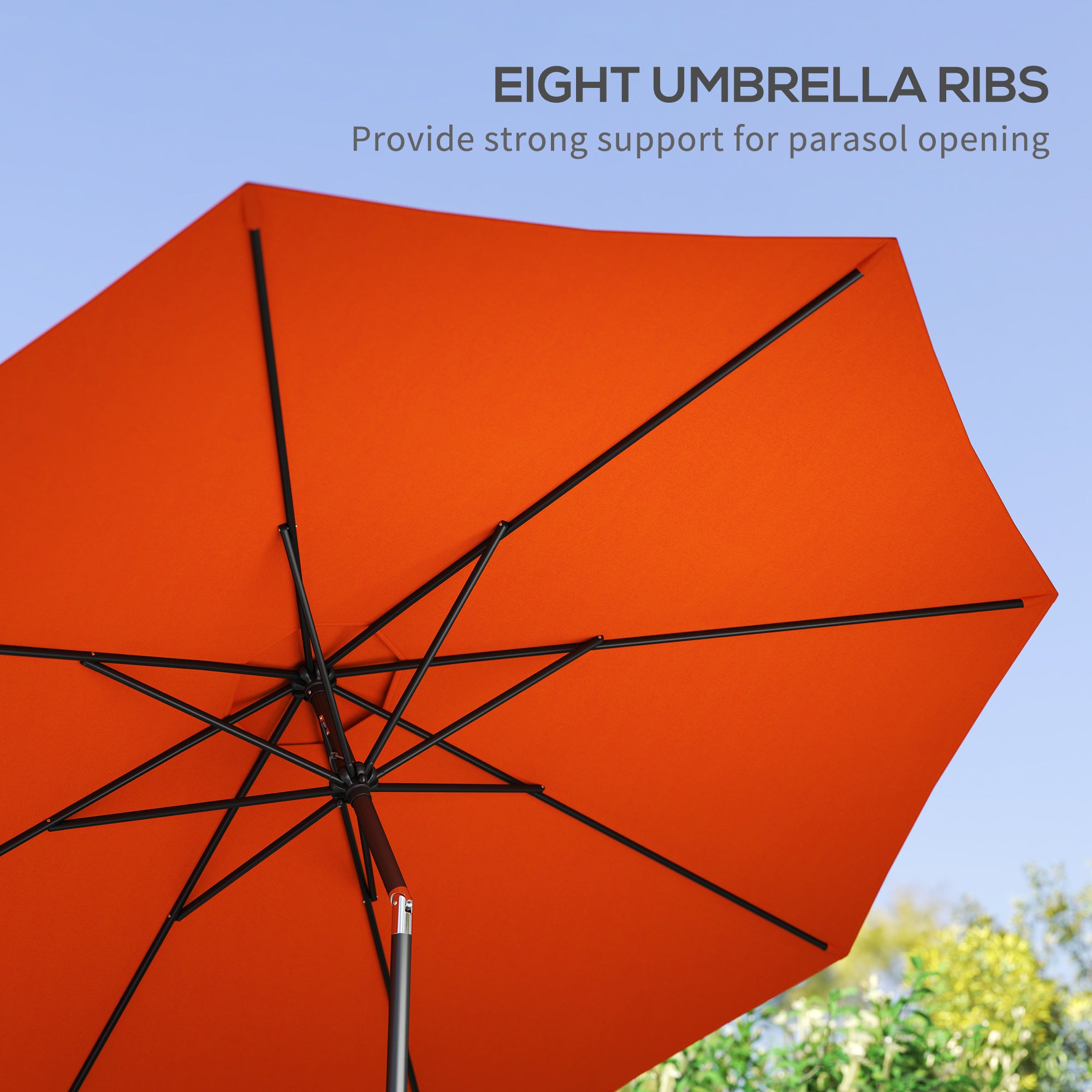 3m Garden Parasol Umbrella with 8 Ribs, Tilt & Crank Handle for Balcony & Garden - Orange