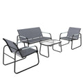 4 Piece Garden Furniture Set, Garden Sofa Set with Loveseat, 2 Armchairs, Tempered Glass Table for Balcony, Grey