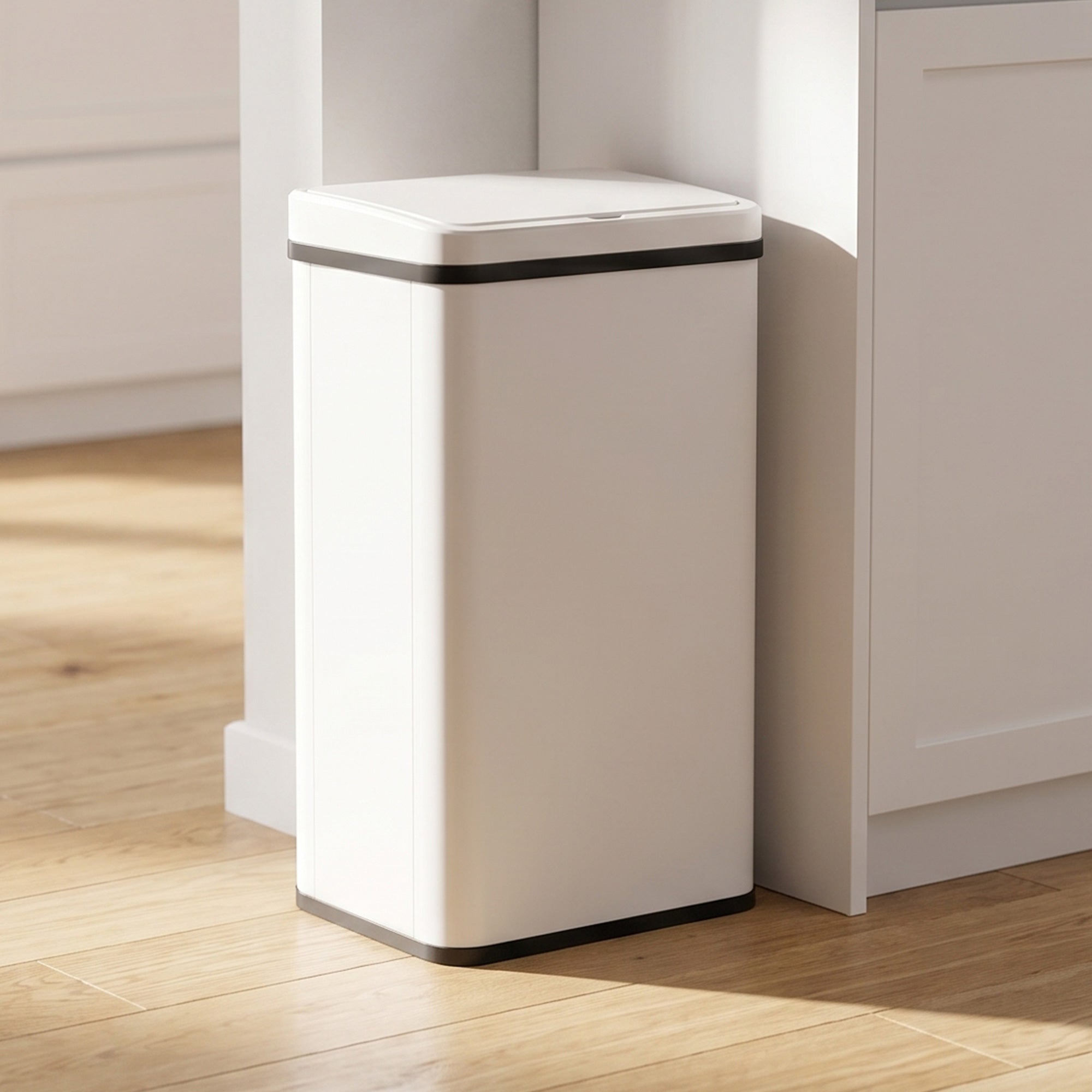 40L Sensor Bin with Soft-Close Lid, Stainless Steel Automatic Touchless Motion Sensor Kitchen Bin, White