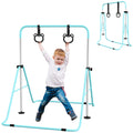 Adjustable Height Foldable Kids Gymnastics Bar with Non-Slip Mats and Rings for 3+ Years - Green
