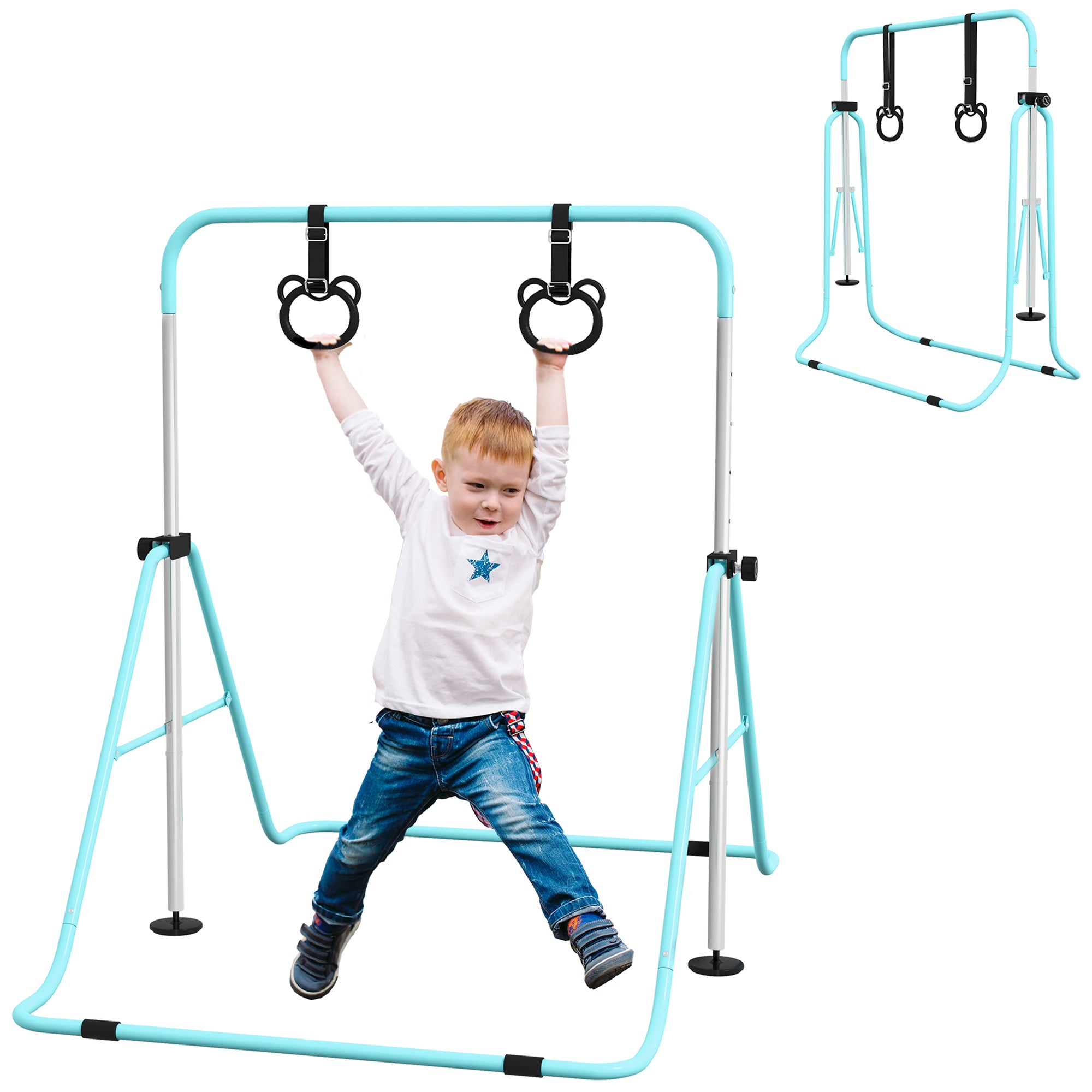 Adjustable Height, Foldable Kids Gymnastics Bar w/ Non-Slip Mats, for 3+ Years, Green