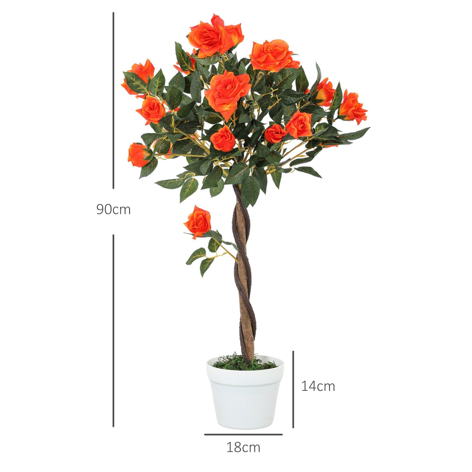 Set of 2 Artificial Plants White Rose Floral in Pot, Fake Plants for Home Indoor Outdoor Decor, 90cm, Orange