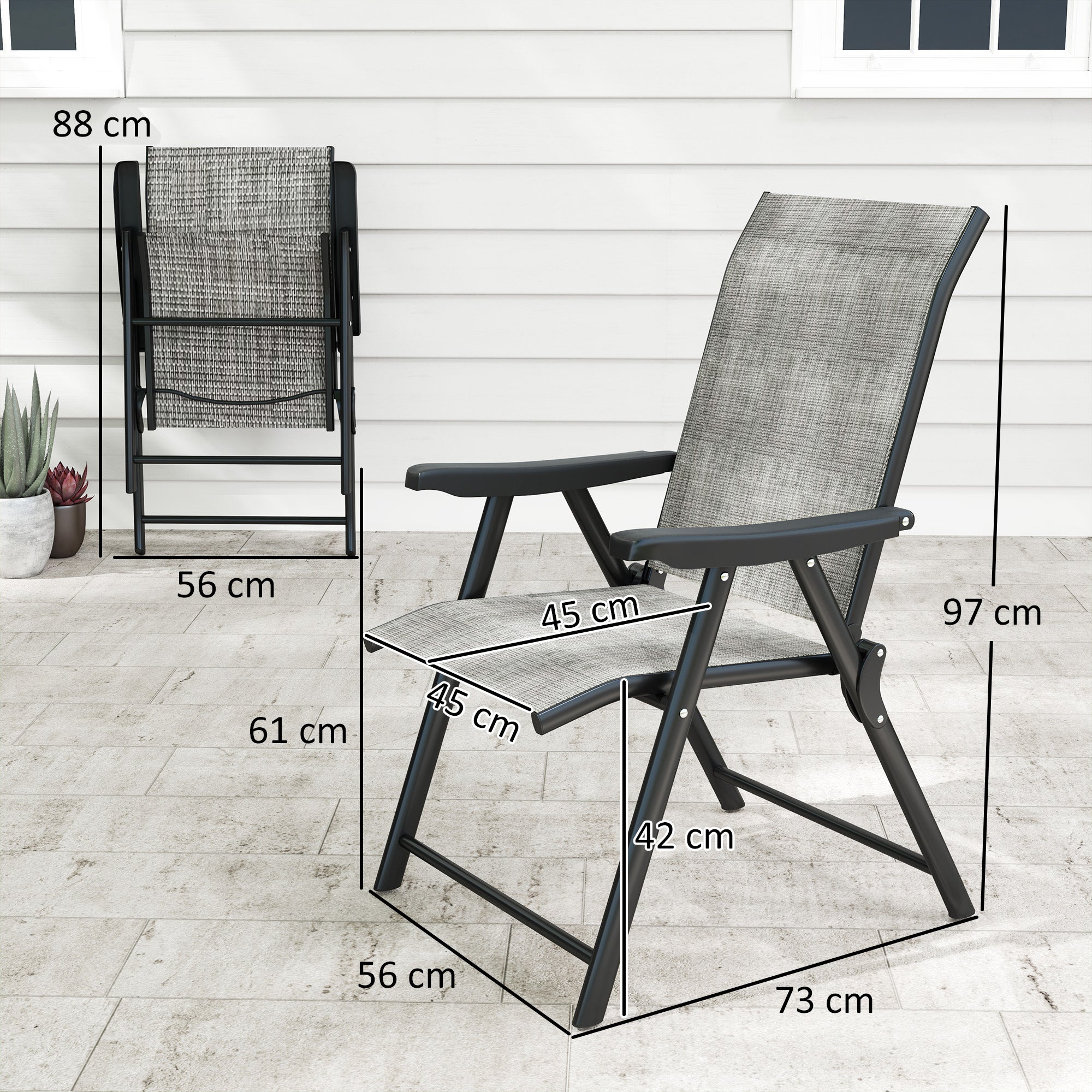 Set of 4 Folding Outdoor Chairs with Breathable Mesh Seats - Black Grey